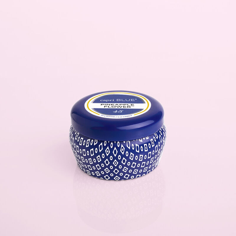 Pineapple Flower Blue Mini Candle Tin, 3oz product view image number 0